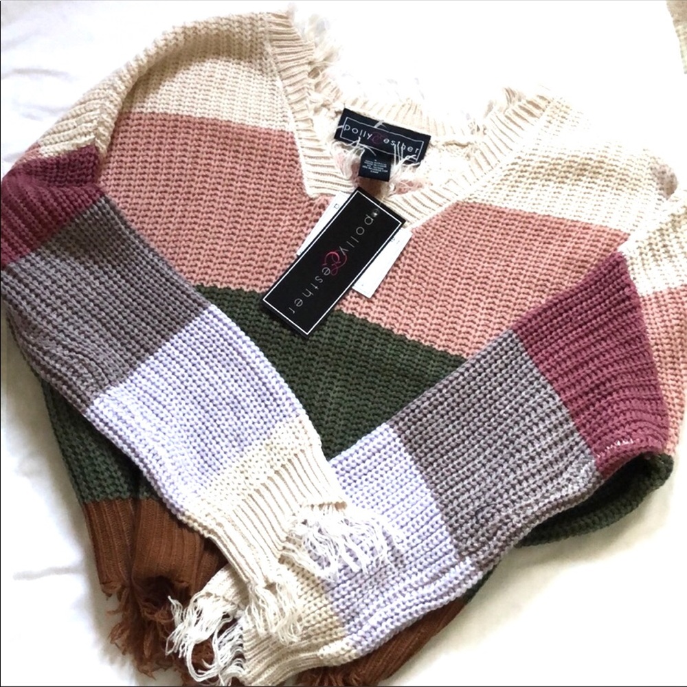 Multi Color Shredded Knitted Top Sz S